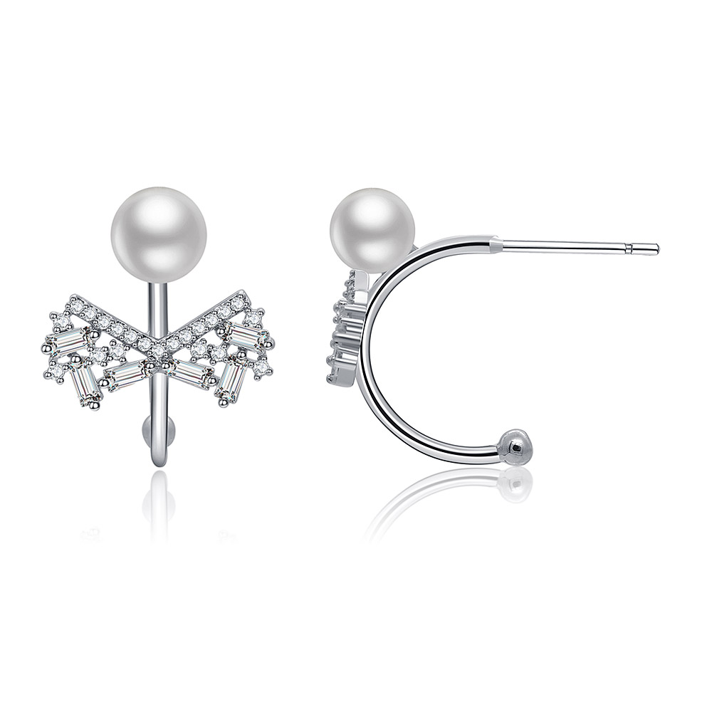 Hook Pearl CZ Bow Earrings
